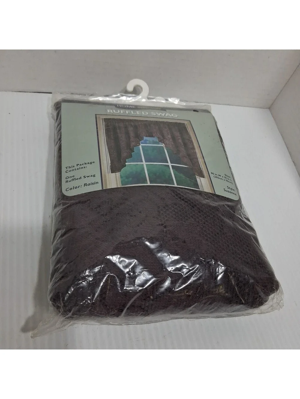 VTG Home Essentials Lace Ruffled Swag Curtain Suzanne Raisin 80x38 Cottagecore